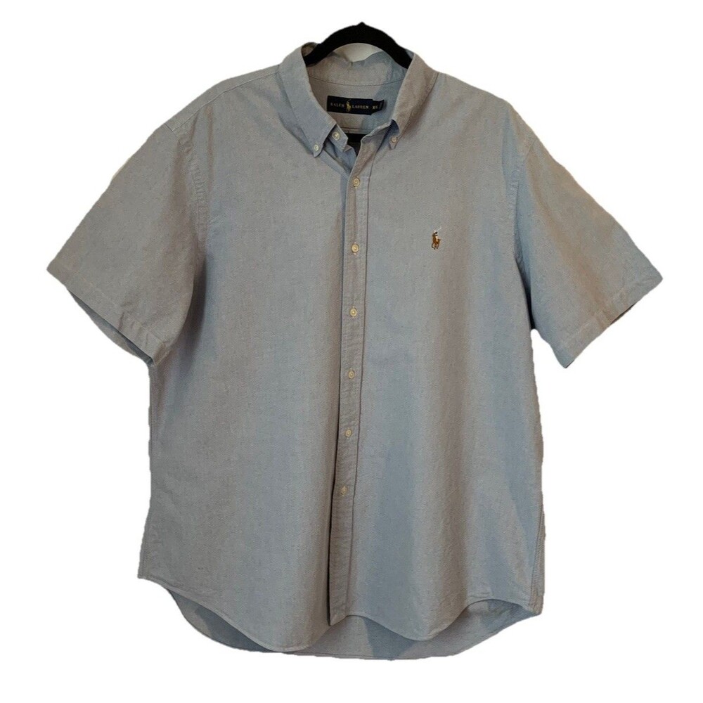 Ralph Lauren Mens Shirt XXL Chambray Blue Short Sleeve Button Down Cotton